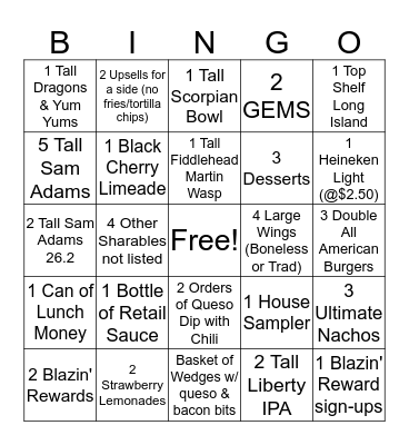 B-DUBS Bingo Card