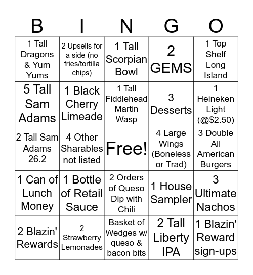 B-DUBS Bingo Card