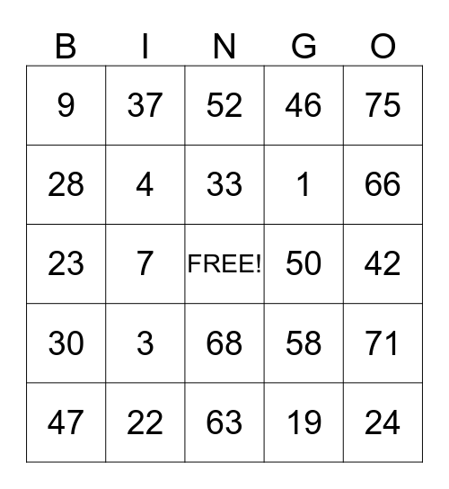 Untitled Bingo Card