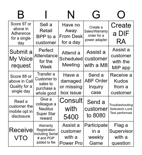 Customer Care Bingo Card