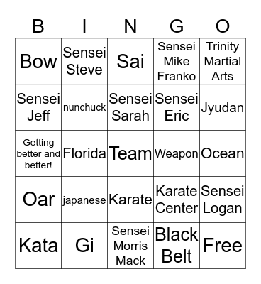 Karate Nationals Bingo Card