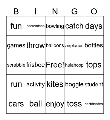 Student Activities Day Bingo Card