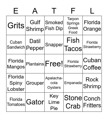 Florida Food Finds - FL Must Eat Foods Bingo Card