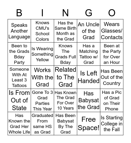 Find the Guest  Bingo Card