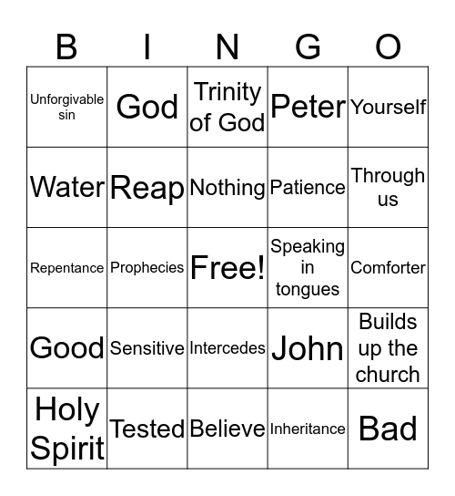 Holy Spirit Bingo Card