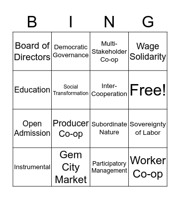 Cooperative Bingo Card