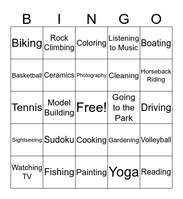 Leisure Bingo Card