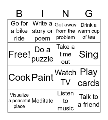 COPING SKILLS Bingo Card