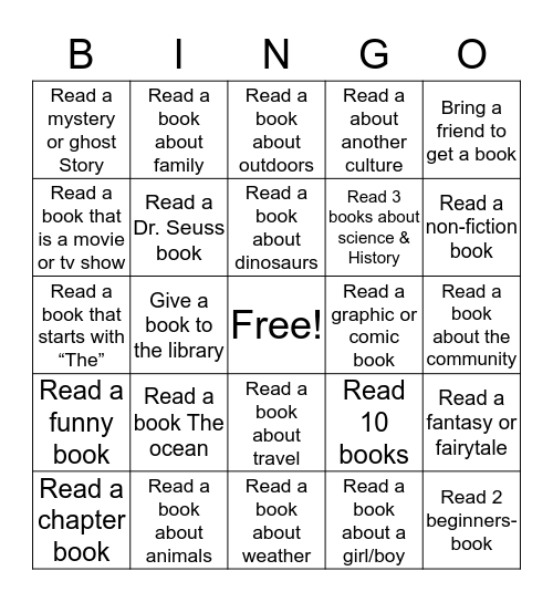 Book It! Bingo Card
