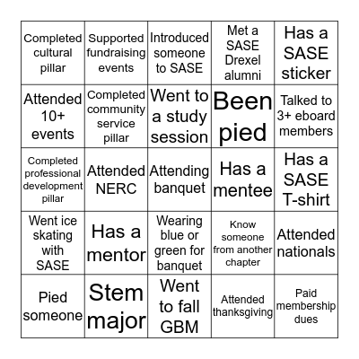SASE Bingo Card