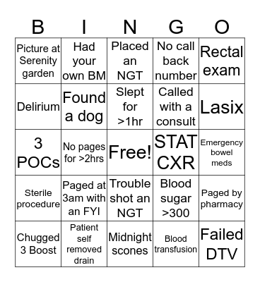 Call Night Bingo Card