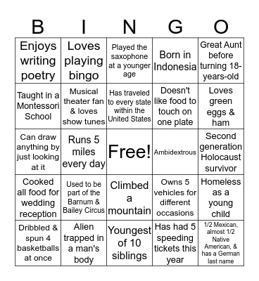 "Get to know your Neighbors" Bingo Card