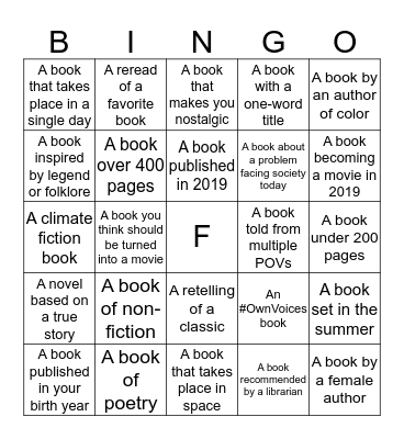Adult Summer Reading Bingo Card