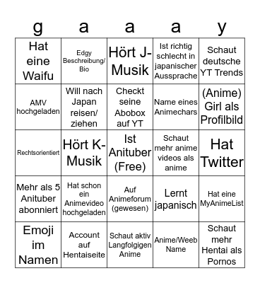 r e a l anituber b o y z Bingo Card