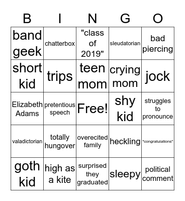 elizabeth graduation Bingo Card