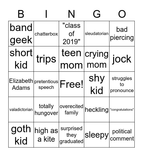 elizabeth graduation Bingo Card