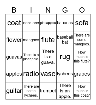 Vocabulary Bingo Card