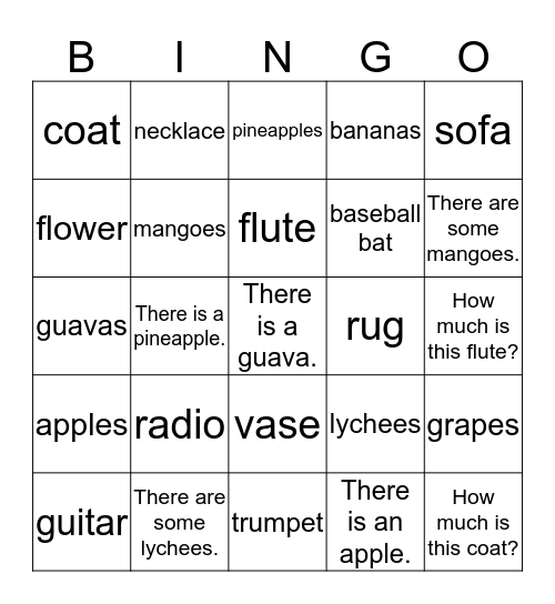 Vocabulary Bingo Card