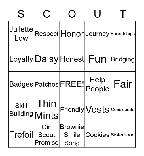 GIRL SCOUT BINGO  Bingo Card