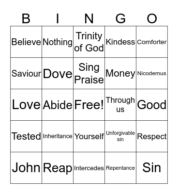 Holy Spirit Bingo Card