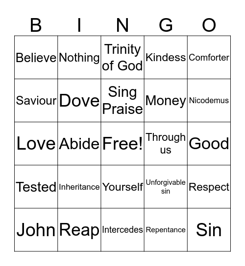 Holy Spirit Bingo Card