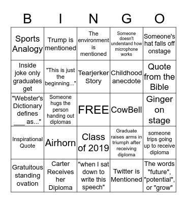 Carter's Graduation Bingo Card