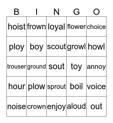 Dipthongs Bingo Card