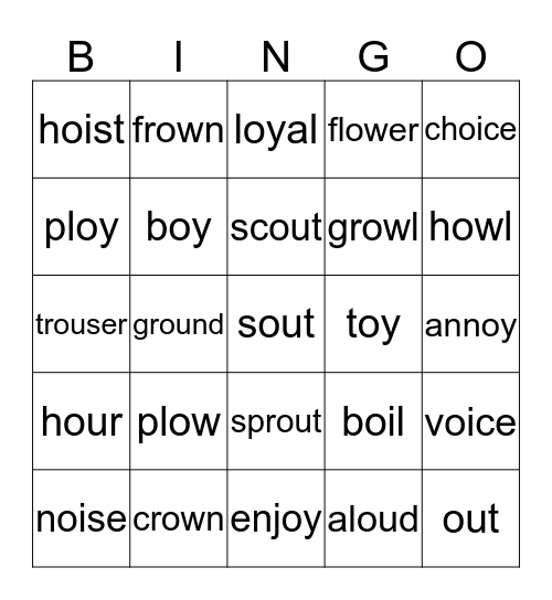 Dipthongs Bingo Card