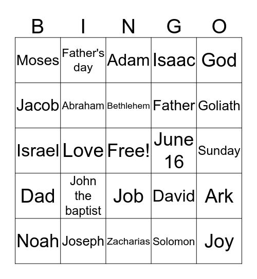Father's day Bingo Card