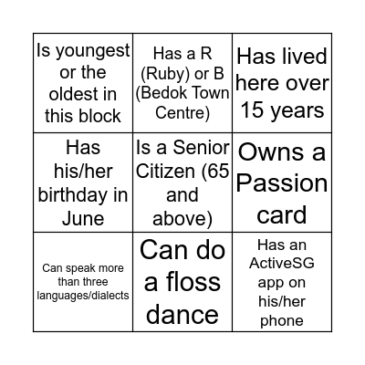 Ruby's Find a Neighbour who...  Bingo Card