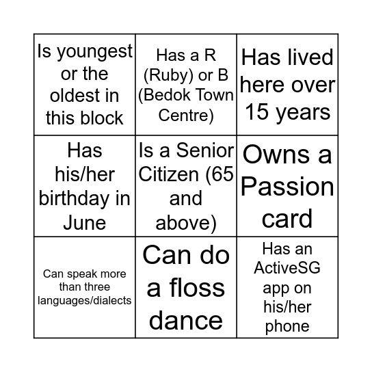 Ruby's Find a Neighbour who...  Bingo Card