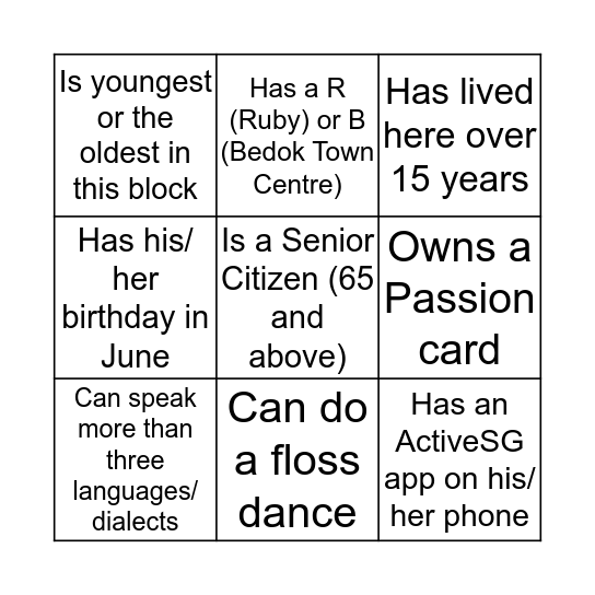 Bingo (Ruby Edition)                 "Do You Know Your Neighbour?" Bingo Card