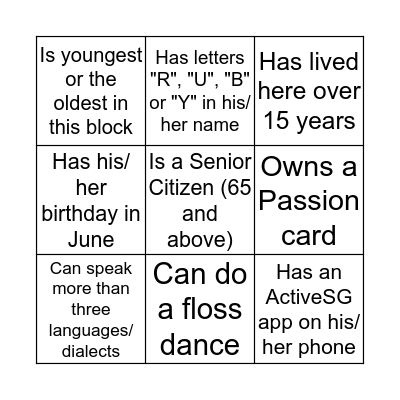 Bingo (Ruby Edition)                 "Do You Know Your Neighbour?" Bingo Card
