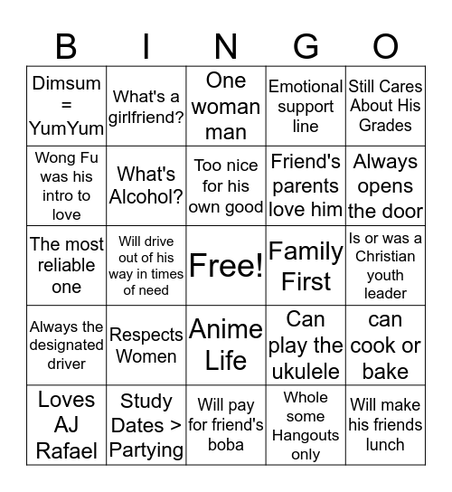 The Wholesome Asian Boi Bingo Card