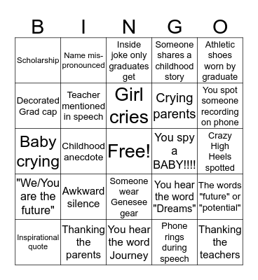 Graduation Bingo Card