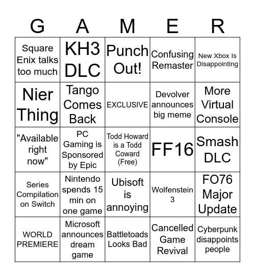 E3 Bingo Card