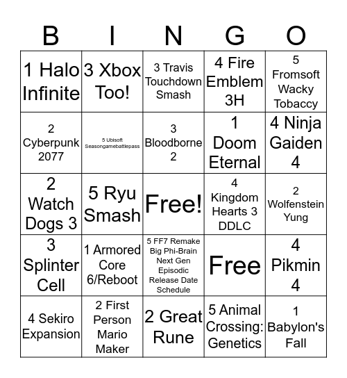 Untitled Bingo Card