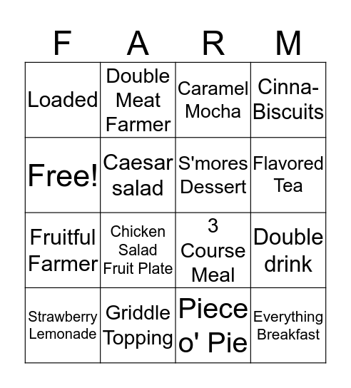 Farm Fresh Bingo Card