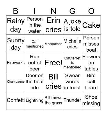 Bill and Michelle Bingo Card
