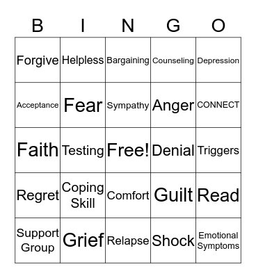 Grief Bingo Card