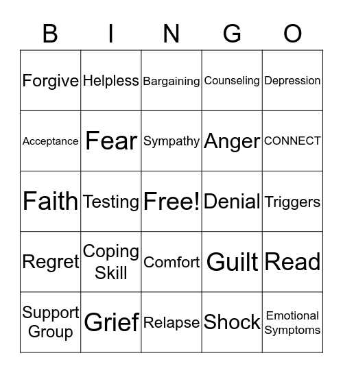 Grief Bingo Card