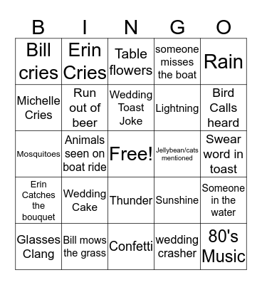 Bill and Michelle Bingo Card