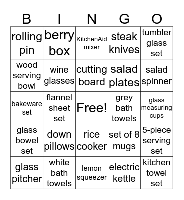Bridal Shower Bingo Card