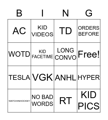 BONGO Bingo Card