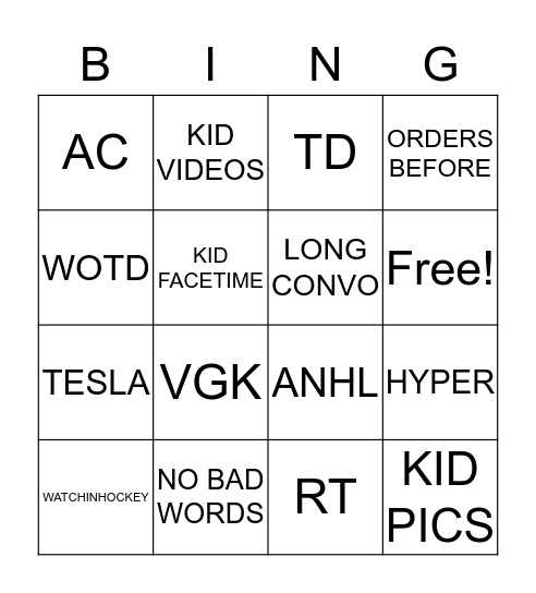 BONGO Bingo Card