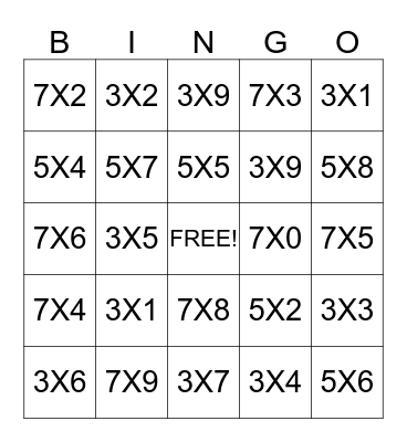 Multiplication Bingo Card
