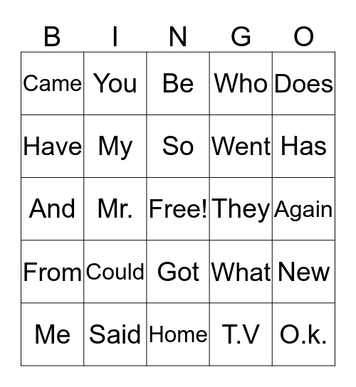Sarah's Sight Words Bingo Card