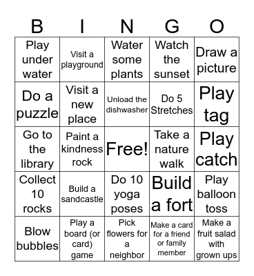 Summer Sensory Bingo Card