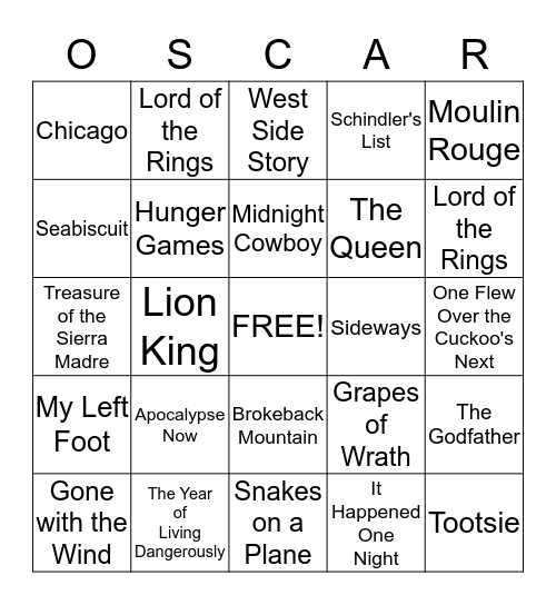 MOVIE TITLE BINGO Card