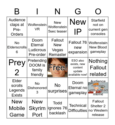 Bethesda E3 2019 Bingo Card